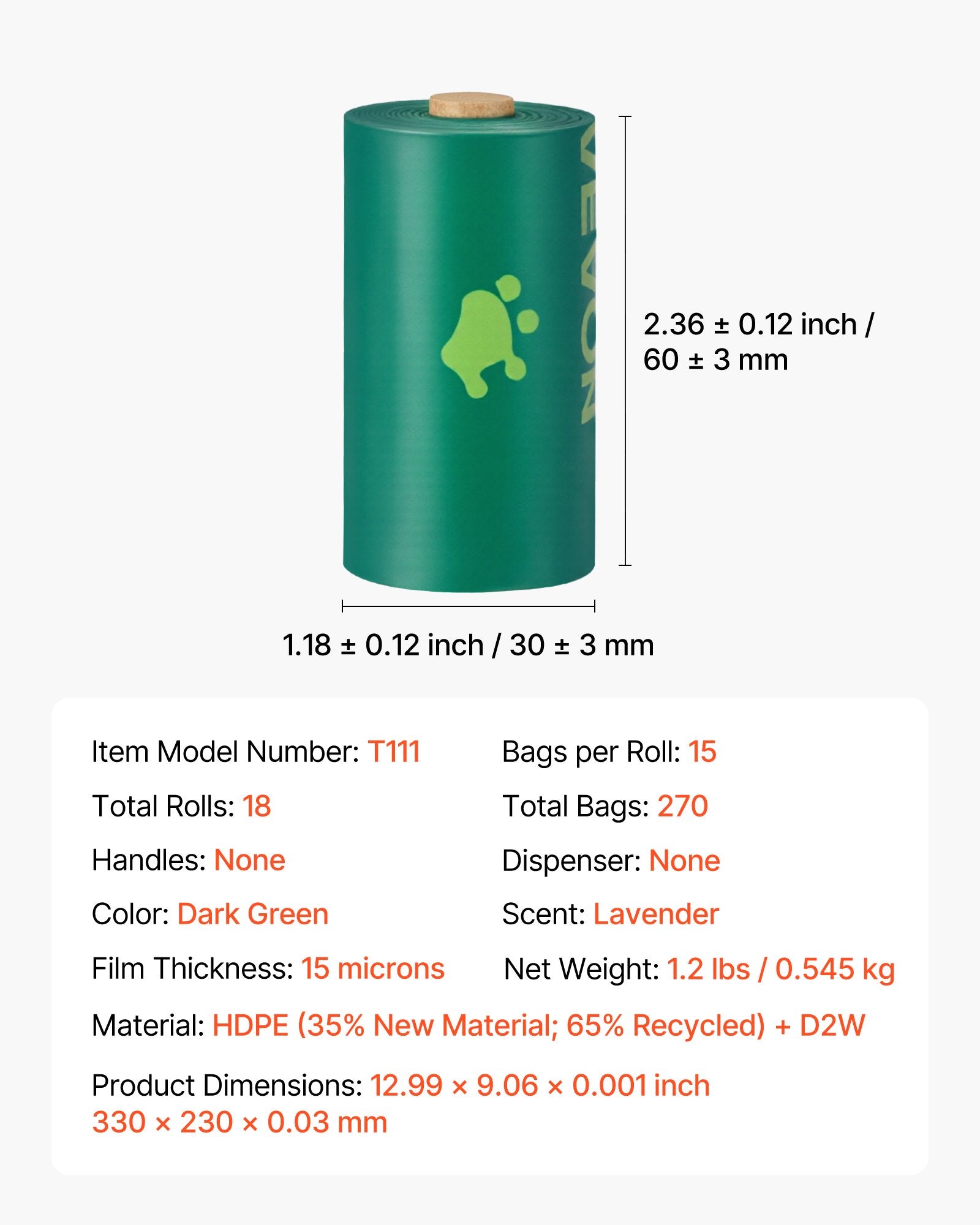 Poop Bags Refill Rolls 270PCS/ 18 rolls Lavender Scented Biodegradable