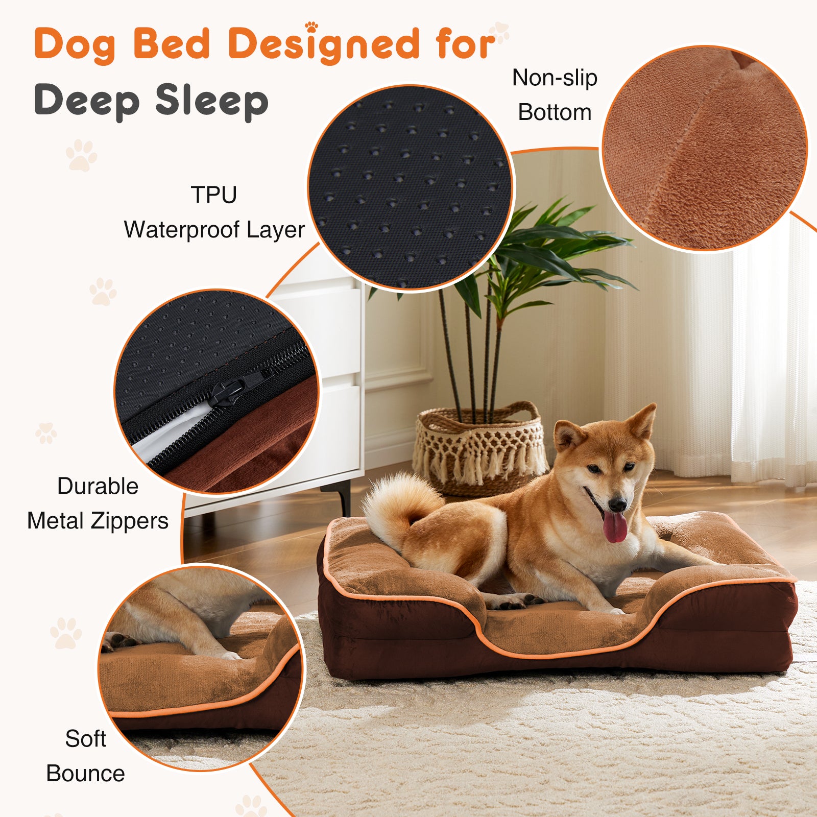 Pet Bed For Small Dogs & Cats With Washable Removable Cover Non-Slip Base Waterproof Liner