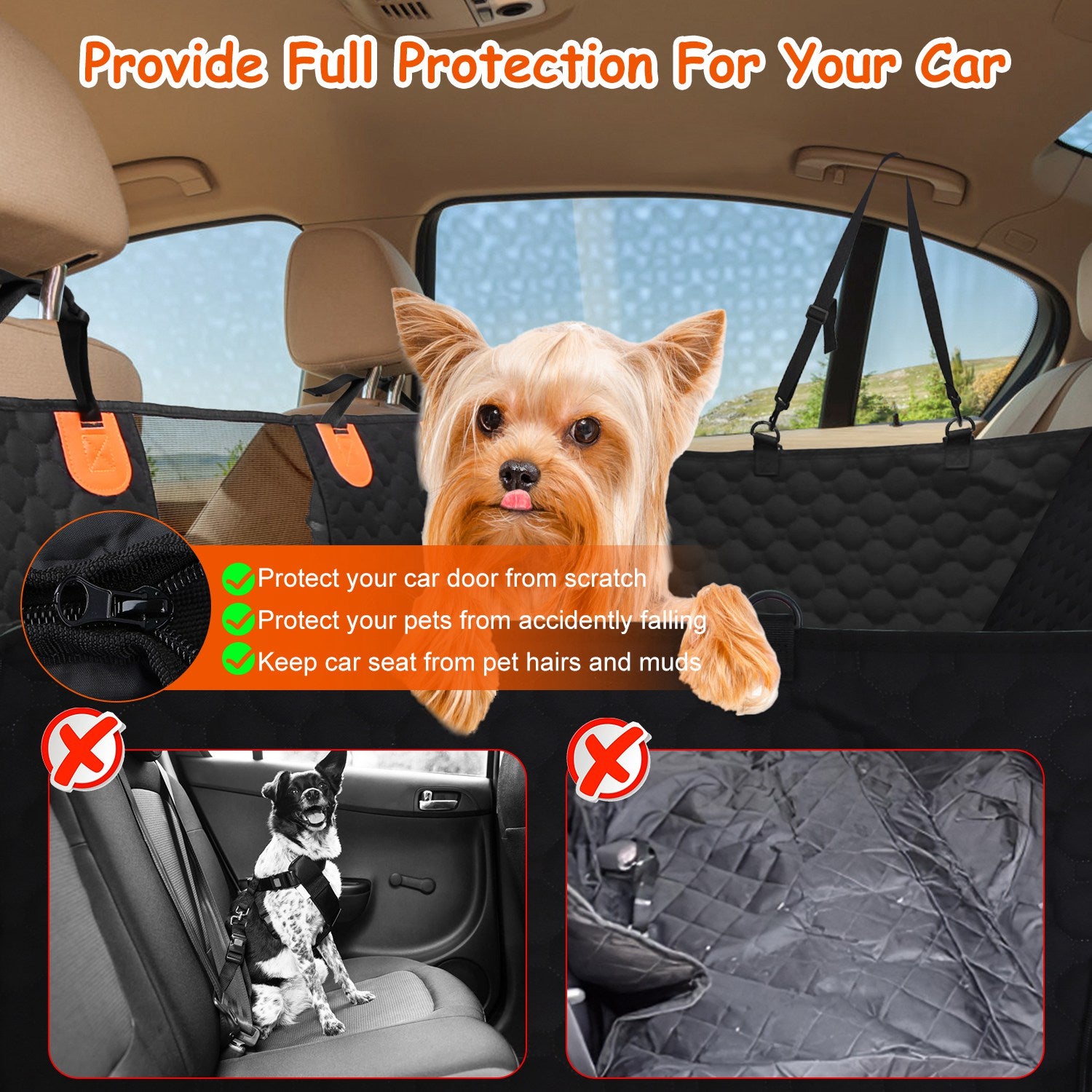 Dog Car Back Seat Cover With Zipper Mesh, Storage Bags Waterproof With Slide Flaps