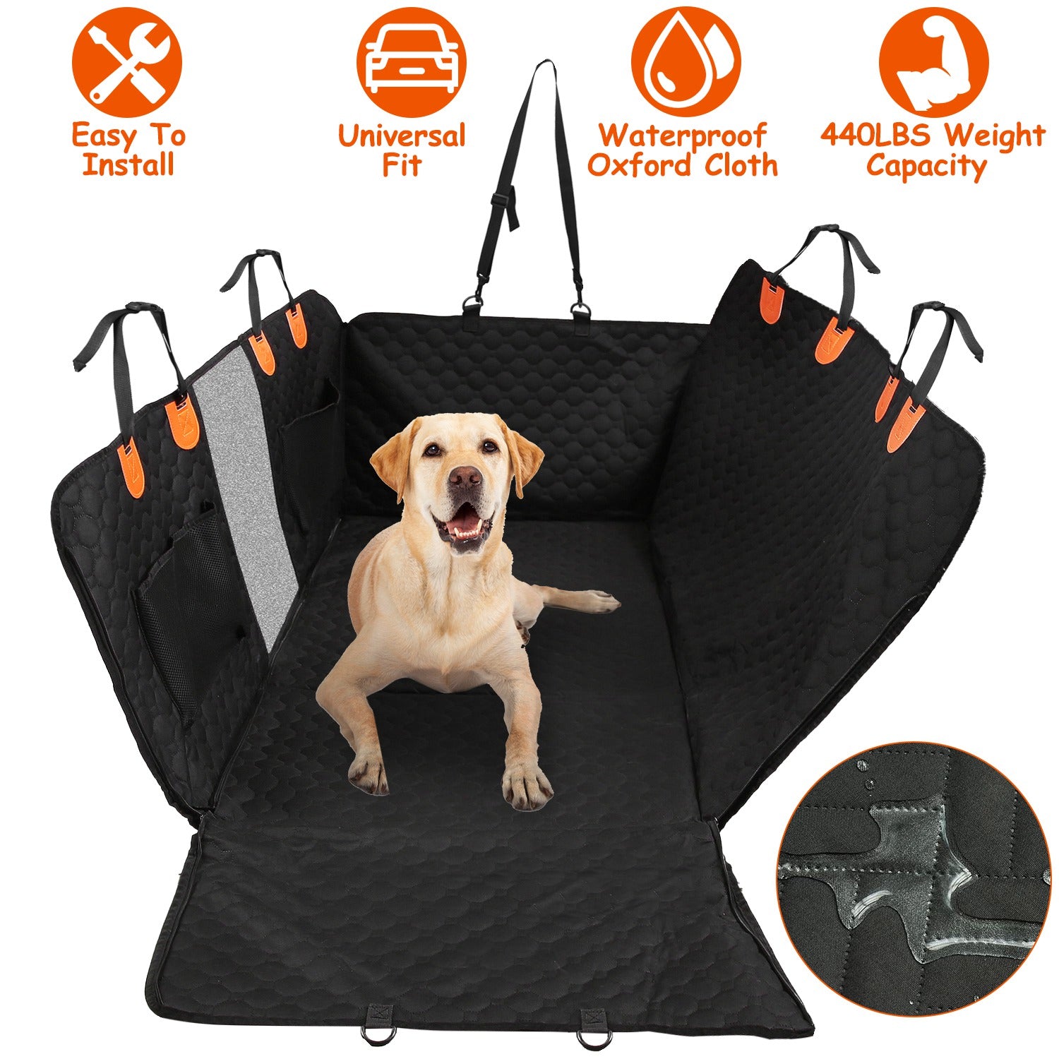 Dog Car Back Seat Cover With Zipper Mesh, Storage Bags Waterproof With Slide Flaps