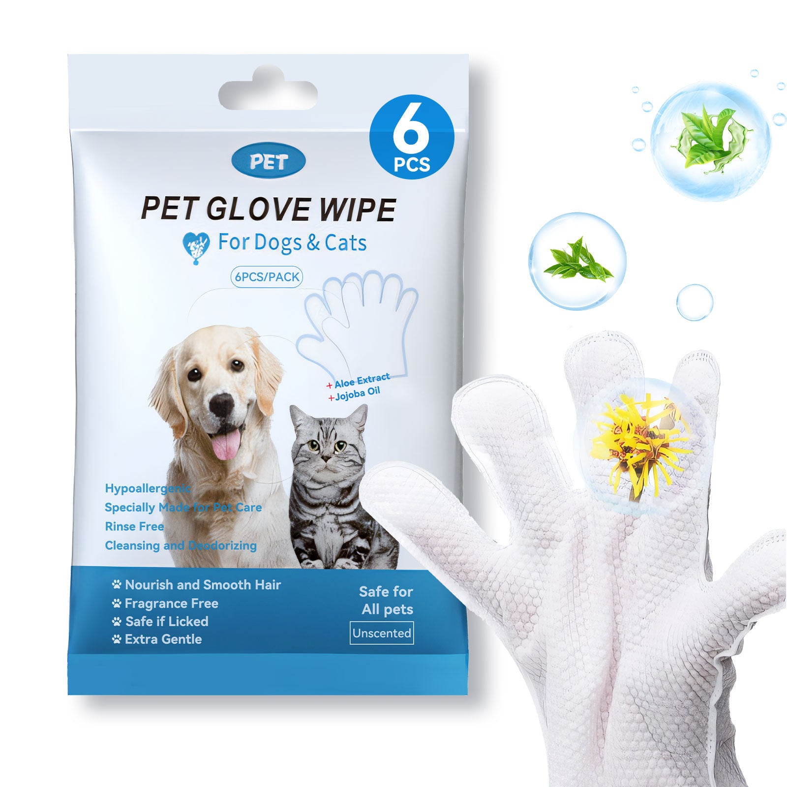 Cleaning Wipes Gloves For Pets Bathing Wipes Grooming Wipes Rinse Free