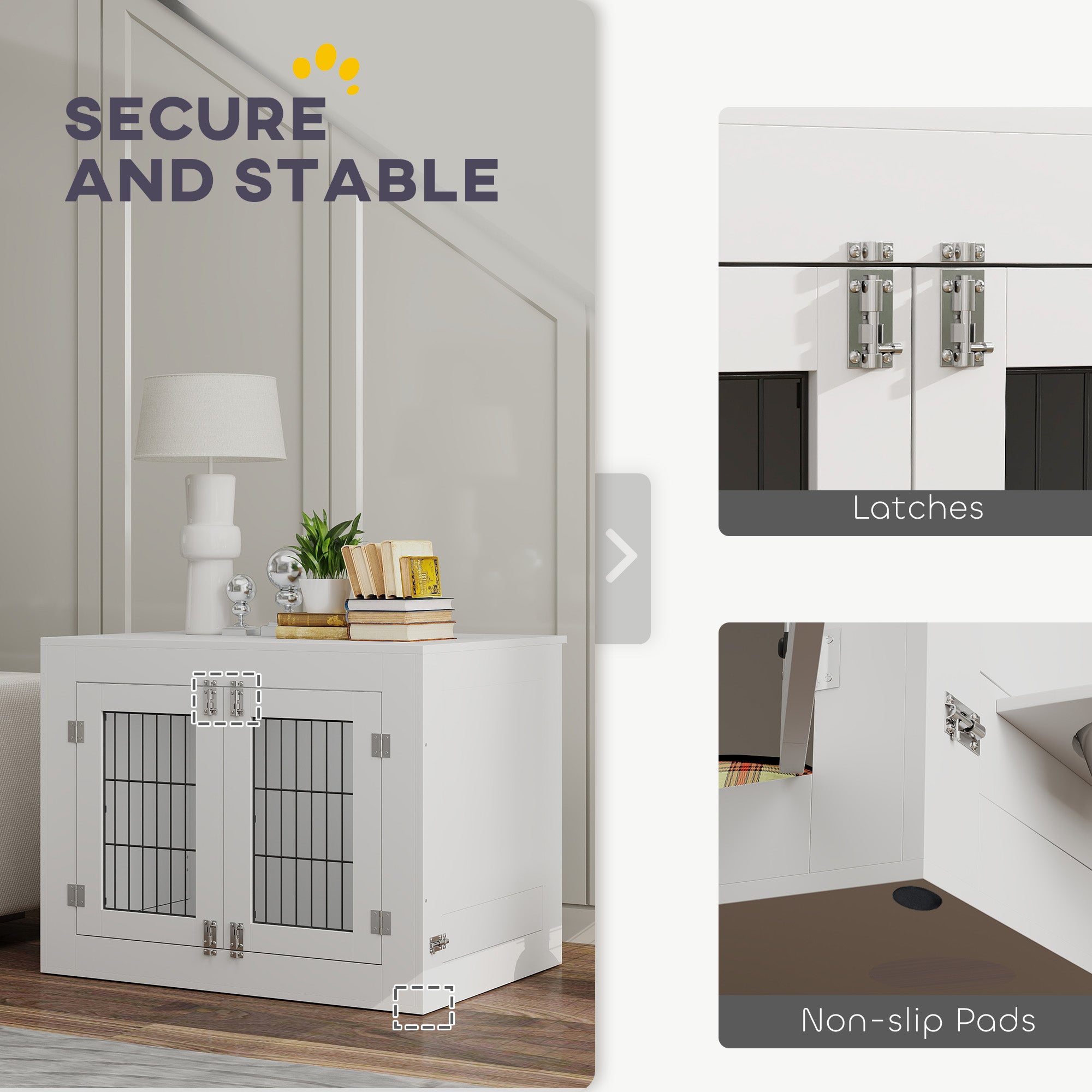 Dog Crate Furniture with 360° Rotatable Removable Dog Bowls