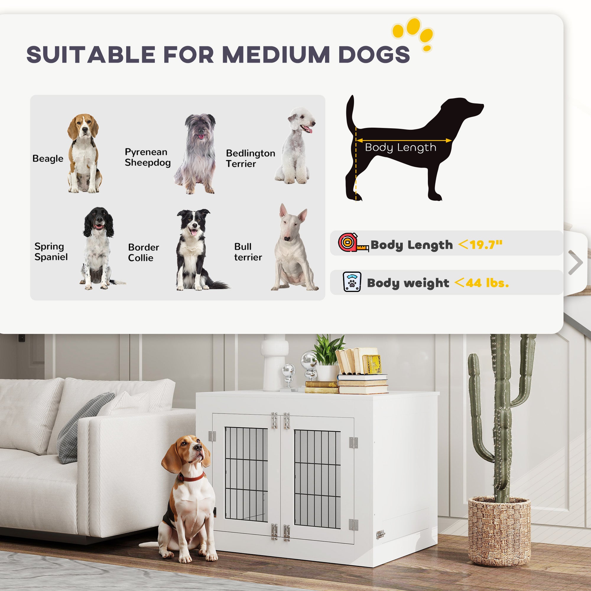 Dog Crate Furniture with 360° Rotatable Removable Dog Bowls